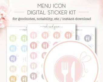 Menu Icon Digital Stickers (Pastels) | Functional Goodnotes Stickers | Ipad Stickers | Digital Planner Stickers | Meal Planning Stickers