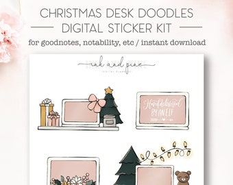 Christmas Desk Doodles Digital Planner Stickers | Ipad Stickers | Digital Download | Digital Planner Stickers | Christmas Stickers