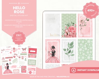 Hello Rose Digital Stickers | Floral Spring Goodnotes Stickers | Ipad Stickers | Digital Download | Digital Planner Stickers