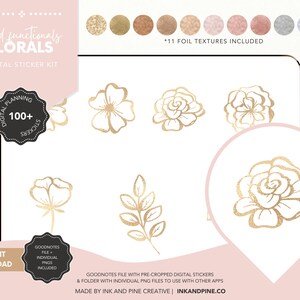 Foiled Florals Digital Stickers | Functional Goodnotes Stickers | Ipad Stickers | Digital Planner Stickers | Note Box Stickers