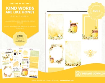 Kind Words are Like Honey Digital Stickers | Dreamy Goodnotes Stickers | iPad Stickers | Digital Download | Digital Planner Stickers