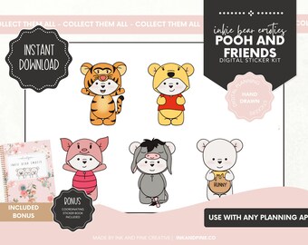 Inkie Bear Pooh & Friends Emotis Digital Stickers  | Scool Goodnotes Stickers | Ipad Stickers | Digital Download | Digital Planner Stickers