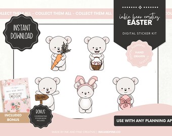 Inkie Bear Easter Emoti Digital Stickers  | Work Out Goodnotes Stickers | Ipad Stickers | Digital Download | Digital Planner Stickers