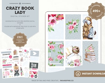 Crazy Book Lady Digital Stickers | Spring Goodnotes Stickers | Ipad Stickers | Digital Download | Digital Planner Stickers