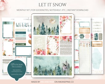 Let it Snow Monthly Digital Stickers | Snowy Winter Goodnotes Stickers | Ipad Stickers | Digital Download | Digital Planner Stickers