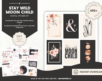 Stay Wild Moon Child Digital Stickers | Moon Goodnotes Stickers | Ipad Stickers | Digital Download | Digital Planner Stickers