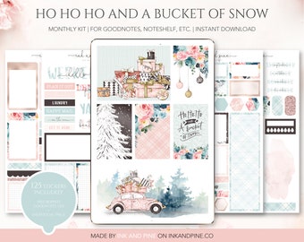 Ho Ho Ho & a Bucket of Snow Monthly Digital Stickers | Farmhouse Christmas Goodnotes Stickers | Ipad Stickers | Digital Download
