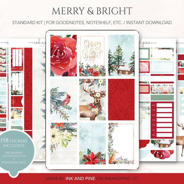 Merry & Bright Digital Stickers | Winter Christmas Goodnotes Stickers | Ipad Stickers | Digital Planner Stickers