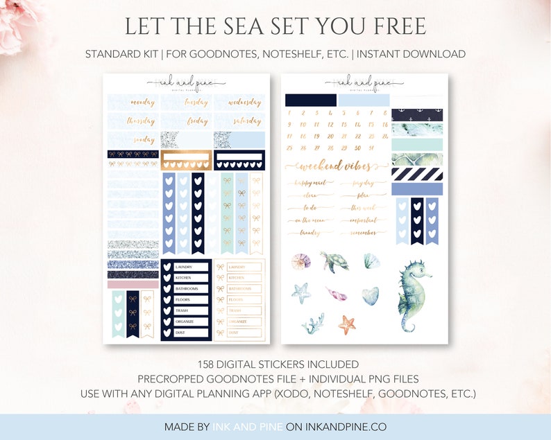 Let the Sea Set You Free Digital Stickers Ocean Goodnotes - Etsy