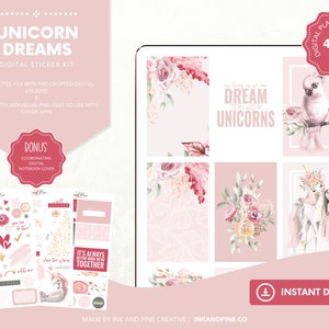 Unicorn Dreams Digital Stickers | Spring Goodnotes Stickers | Ipad Stickers | Digital Download | Digital Planner Stickers