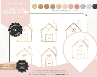 Foiled House Icon Digital Stickers | Functional Goodnotes Stickers | Ipad Stickers | Digital Planner Stickers | Note Box Stickers