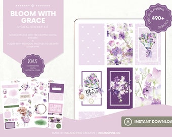 Bloom with Grace Digital Stickers | Floral Spring Goodnotes Stickers | Ipad Stickers | Digital Download | Digital Planner Stickers