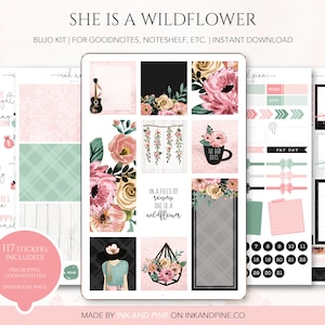 She is a Wildflower Digital Stickers | Spring Goodnotes Stickers | Bullet Journal Stickers | Digital Planner Stickers