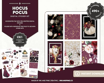 Hocus Pocus Digital Stickers | Red and Gold Floral Goodnotes Stickers | Digital Download | Digital Planner Stickers