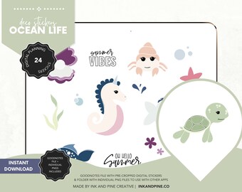 Ocean Life Deco Kit Digital Planner Stickers | Ipad Stickers | Digital Download | Digital Planner Stickers | Summer Stickers |