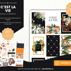 C'est La Vie Digital Stickers | Navy & Blush Floral Goodnotes Stickers | Ipad Stickers | Digital Download | Digital Planner Stickers