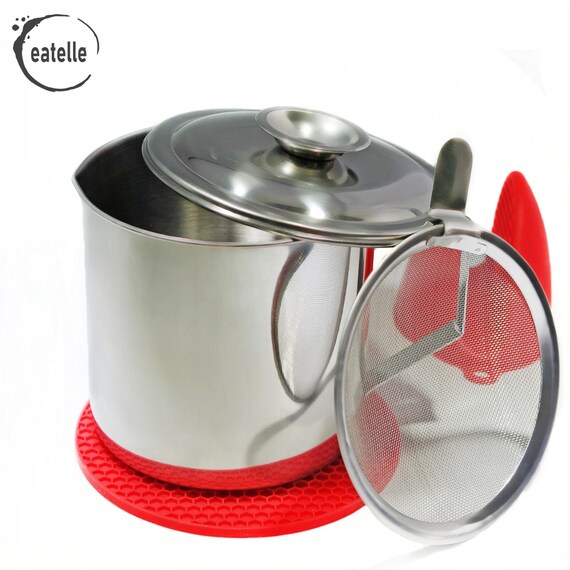 Bacon Grease Container Kitchen Oil Container Can with Strainer