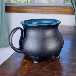 Cauldron Mug - Satin Black with Blue Glaze Interior