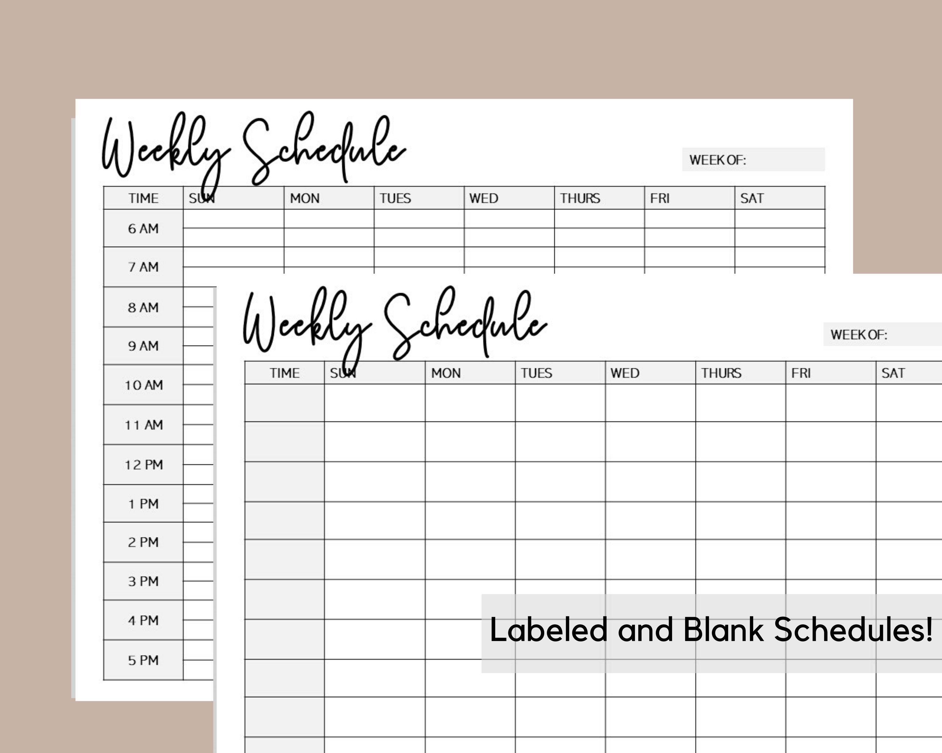 weekly schedule weekly planner printable minimalist weekly etsy