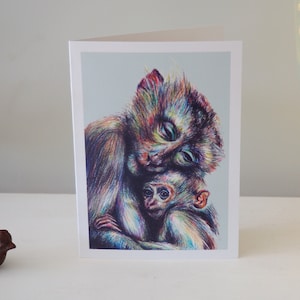 Monkeys greeting card/Printed on 100% recycled card/Biodegradable plastic sleeve/Envelope/ Animal illustration