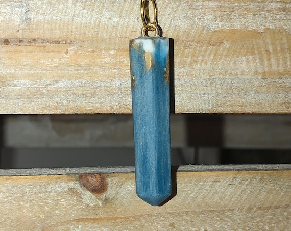 One of a Kind Resin Blue, White , Gold and Grey Swirl Unique Necklace with Gold Chain