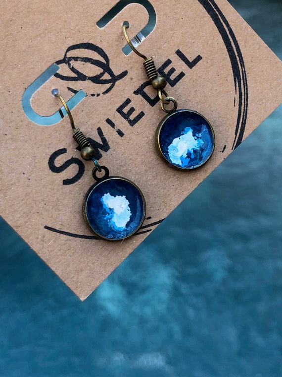 Blue and White Unique Resin Art Painted Drop Dangle Earring Set for her