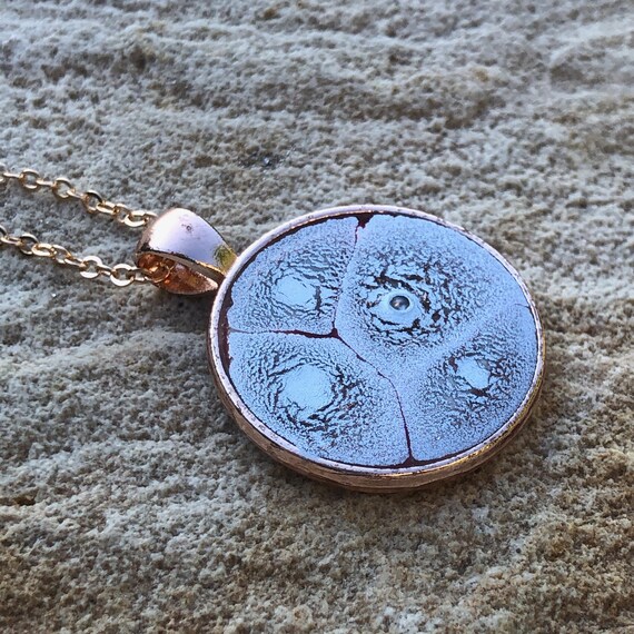 Unique Hand Painted Resin Silver Circle Pendant in Rose Gold Pendant. Great Gift For Her