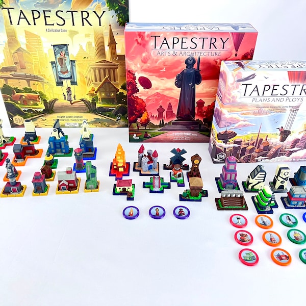 Tapiz y expansiones: juego de mesa Deluxe con bases emblemáticas y escudos de tokens