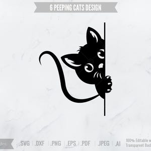 Peeping cat, gluurkat SVG, kitten, schattig, zwarte kat, gluren, huiskat svg, digitale kunst, afbeeldingen, eps, snijbestand, png, eps, dxf, ai