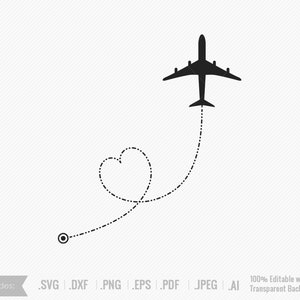 Airplane svg, plane, travel, flight, route, path, map, fly, point, trip, graphic, plan, track, way, Aeroplane, heart, svg, dxf, png, eps ai