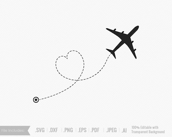 Aeroplane SVG, Airplane svg, Flying aeroplane svg, heart route svg, travel svg, Airplane clipart, cricut, silhouette, svg, dxf, png, eps, ai