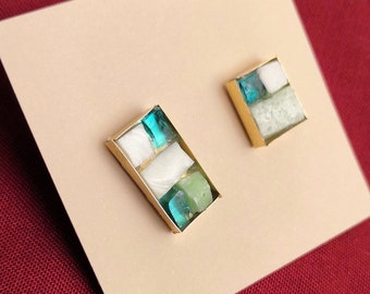 Pendientes rectangulares asimétricos/ Pendientes mosaico/ Joya cristal / Regalo para ella