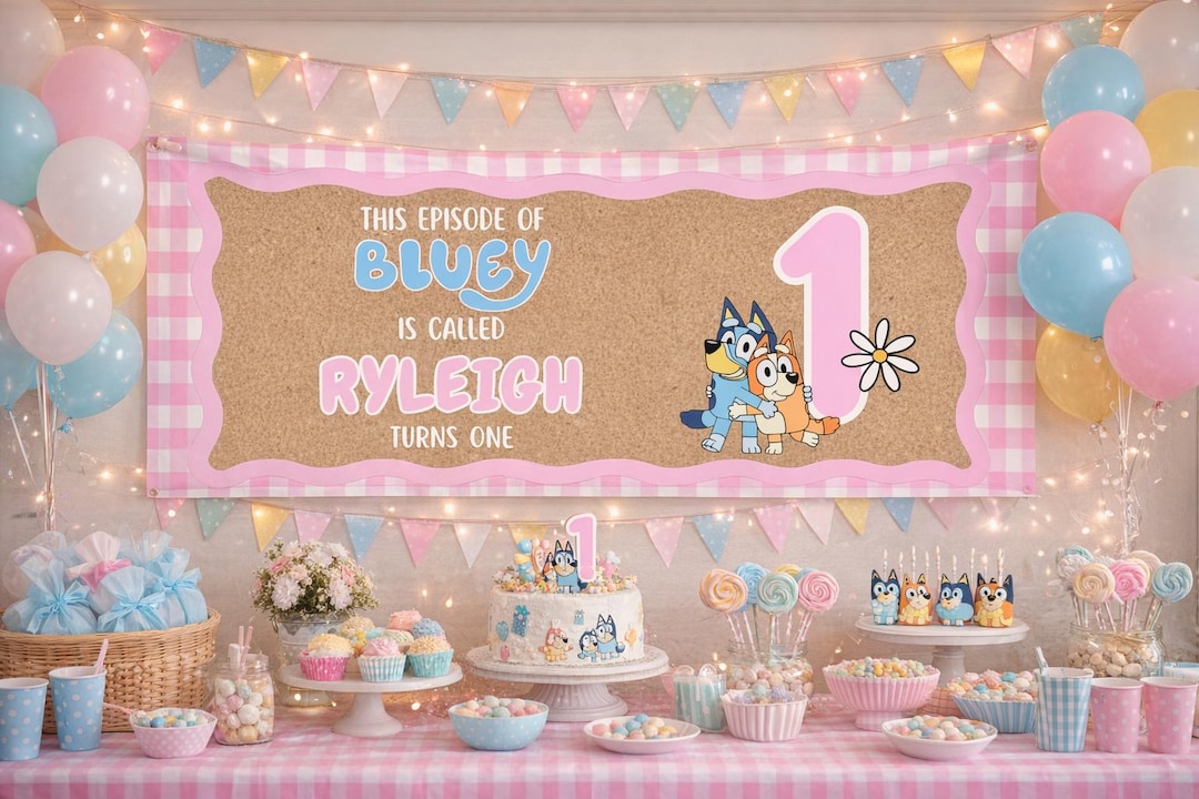 Bluey Birthday Banner Template 2x6 Pink - Etsy