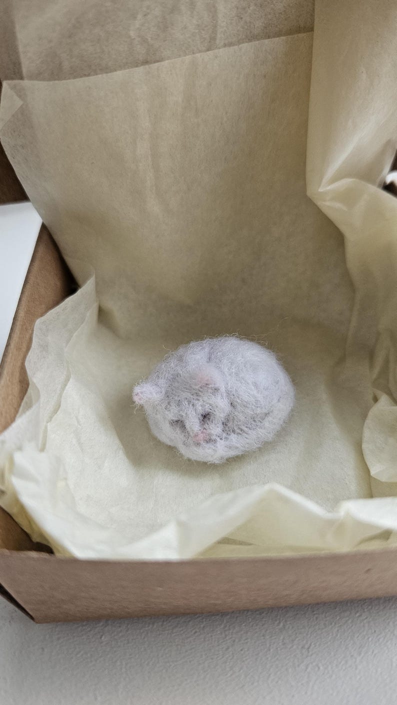 Needle Felted Sleeping Cat Ornament, Custom Wool Pet Replica image 15