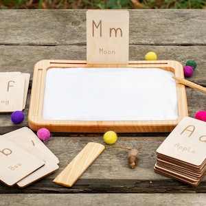 Wooden alphabet flashcards,  Montessori Learning Set, Homeschool materials, Educational Toy, Gift for Preschool children, A-Z flashcards
