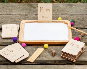 Wooden alphabet flashcards,  Montessori Learning Set, Homeschool materials, Educational Toy, Gift for Preschool children, A-Z flashcards