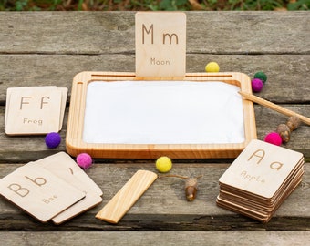 Houten alfabetkaarten, Montessori-leerset, materialen voor thuisonderwijs, educatief speelgoed, cadeau voor kleuters, AZ-flashkaarten