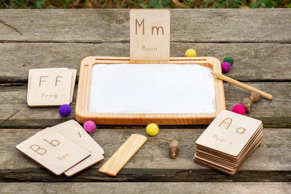 Wooden alphabet flashcards,  Montessori Learning Set, Homeschool materials, Educational Toy, Gift for Preschool children, A-Z flashcards