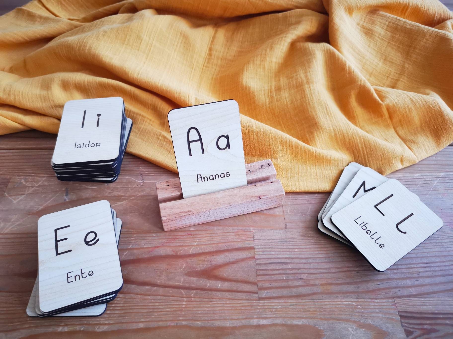 Wooden German Alphabet Flashcards Montessori Learning Set Etsy