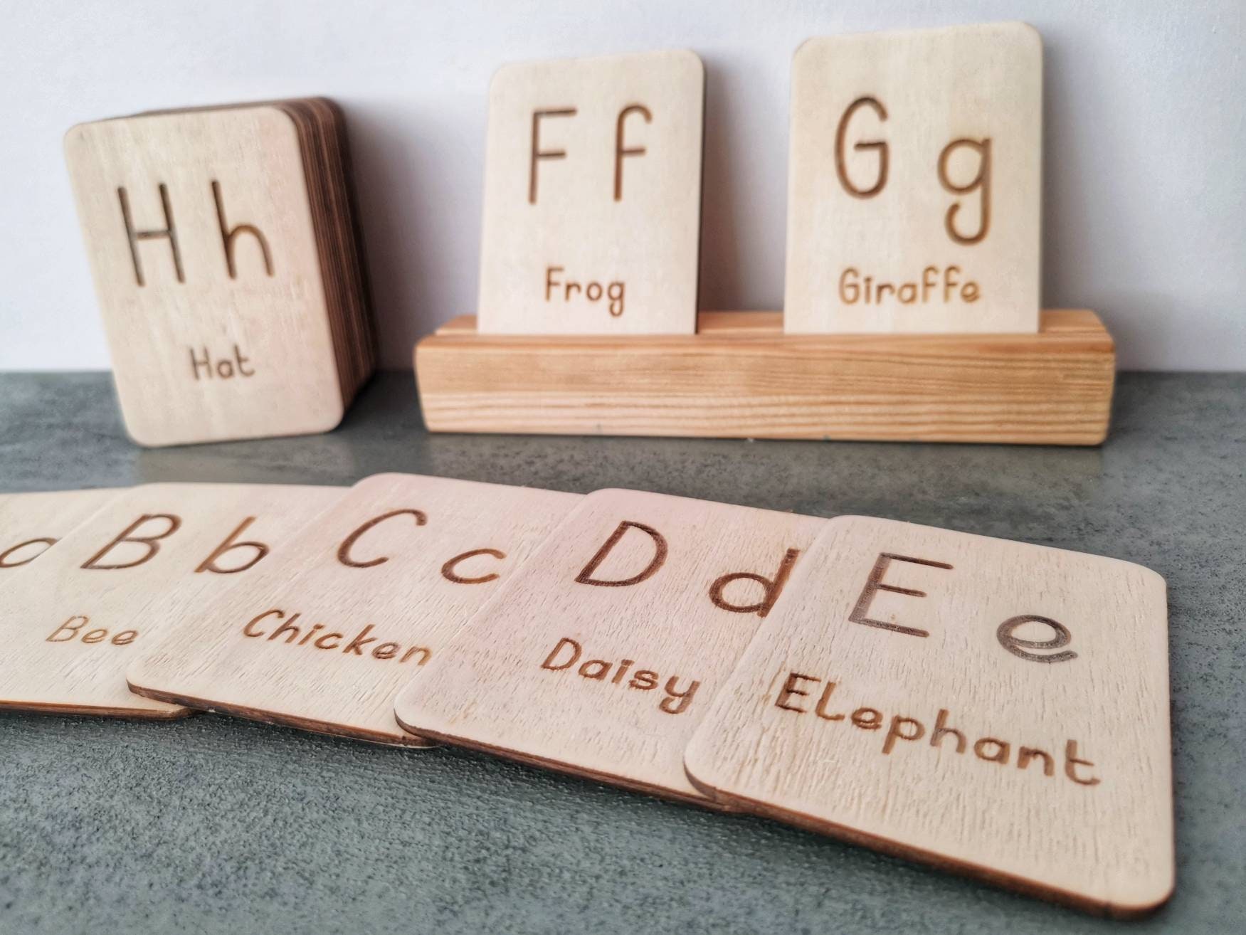Wooden German Alphabet Flashcards Montessori Learning Set Etsy