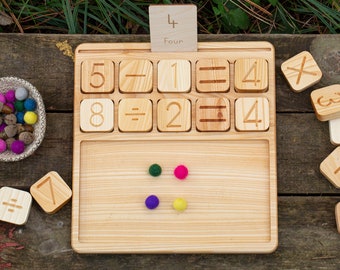 Wooden counting and sand tray, Wooden math calculator, First grade gift, Montessori Math sets,  Wooden number and symbol, Wooden Math Board