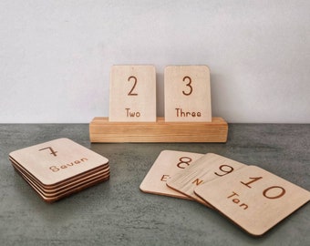 Cartões de memória com números de madeira, recursos de aprendizagem de números, conjunto de aprendizagem Montessori, material escolar em casa, brinquedo educacional Waldorf, presente para crianças pequenas