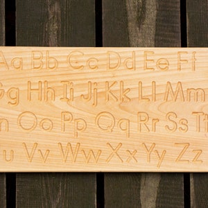 Alfabet traceerbord, Homeschool materialen, Vinger tracing board, Waldorf, Montessori educatief houten speelgoed, Waldorf educatief bord afbeelding 2