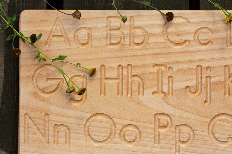 Alfabet traceerbord, Homeschool materialen, Vinger tracing board, Waldorf, Montessori educatief houten speelgoed, Waldorf educatief bord Alphabet board