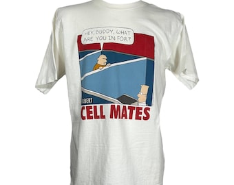 Vintage 90s Dilbert White T-Shirt Cell Mates Allsport Size Large Funny Humor