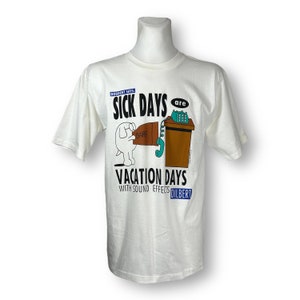 Vintage Dilbert Dogbert zieke dagen komische cartoon wit T shirt maat groot