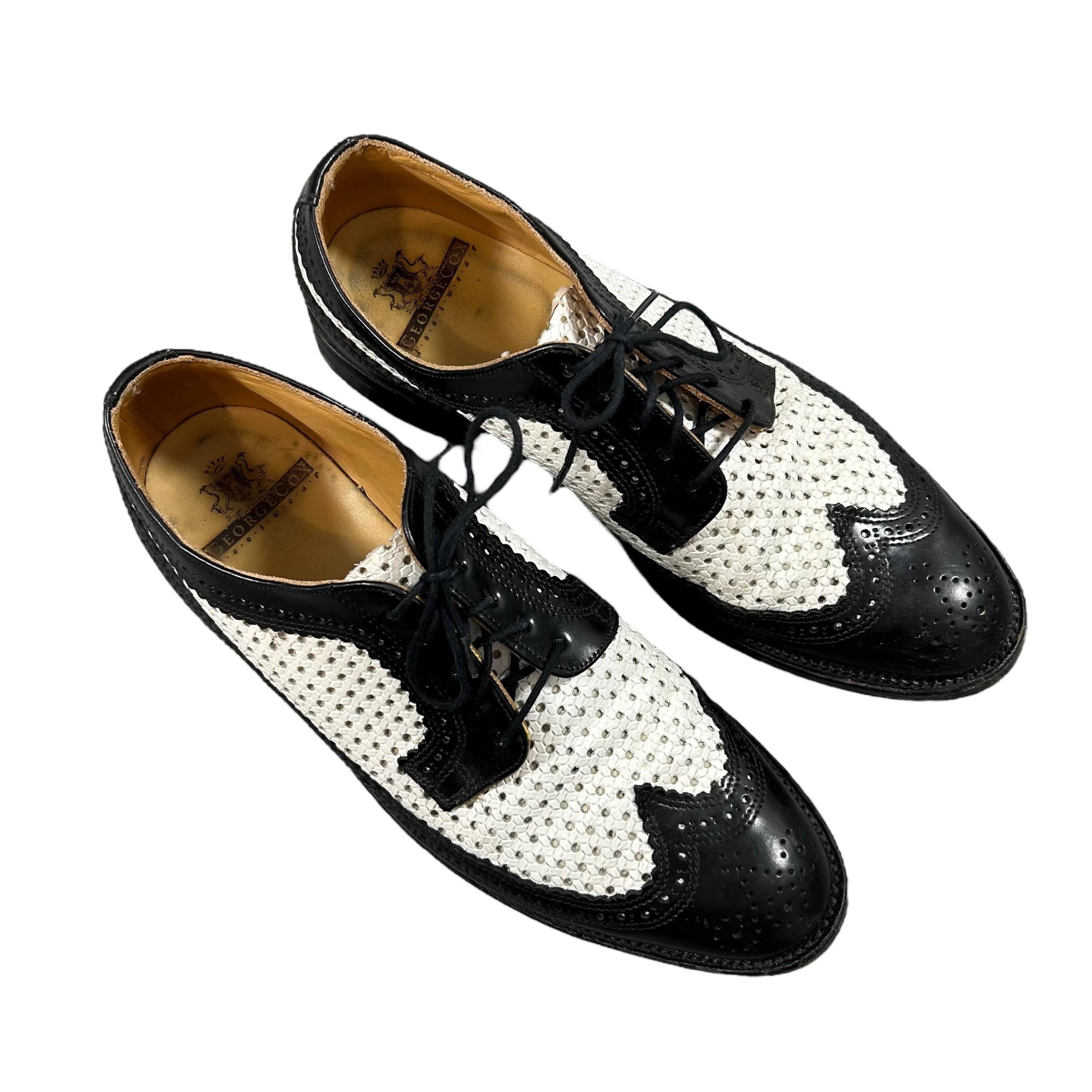 George Cox Black White Leather Brogue Derby Shoes England Size 10 