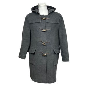Gloverall England vintage grijze lange wolmix duffelcoat met capuchon, maat 50