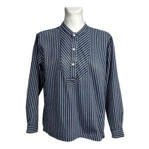 Vintage French Workwear Blue Striped Pullover Henley Shirt 1960s Style Size L