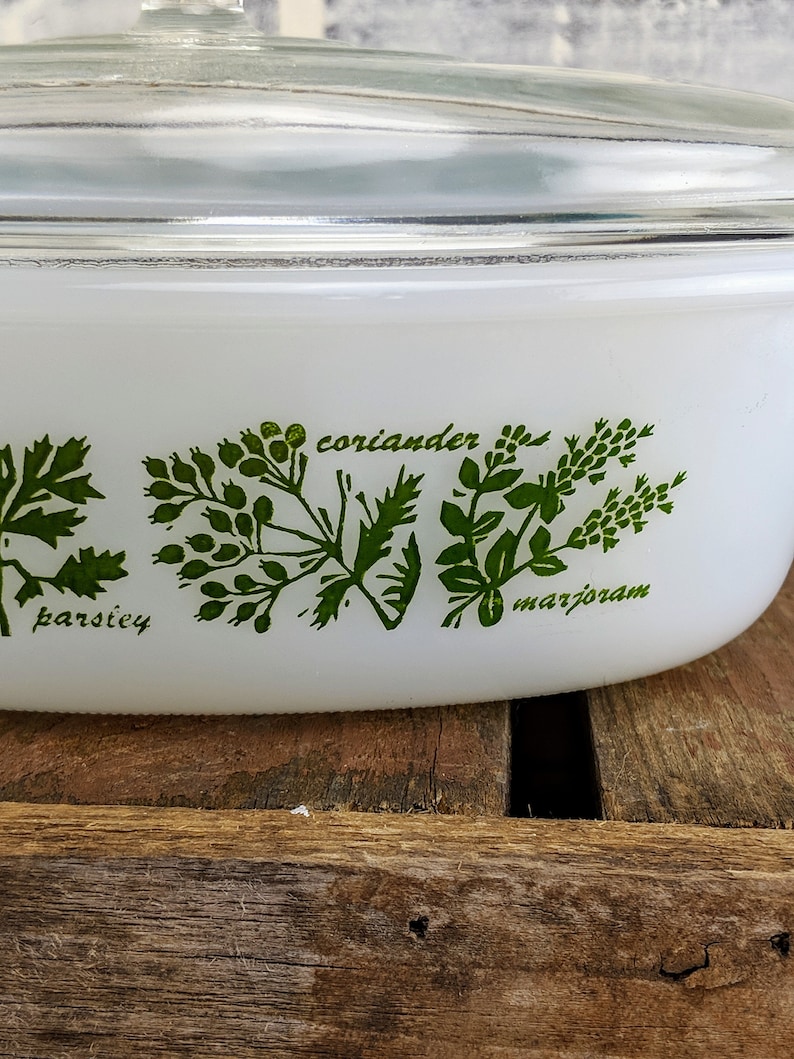 Vintage Glasbake Garden Herb Casserole Dish With Lid